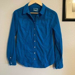 Anthropologie Holding Horses Corduroy Western Shirt Turquoise Pearl Snaps Size 4